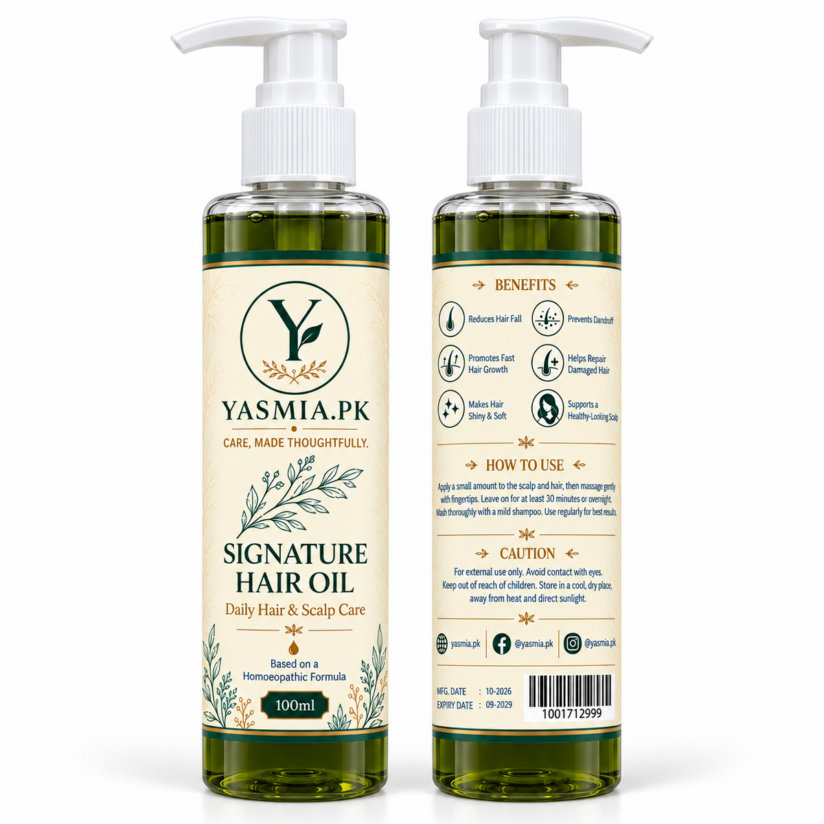 YASMIA Signature Hair Oil front and back bottle view