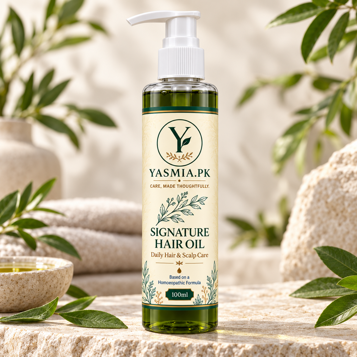 YASMIA Signature Hair Oil botanical lifestyle product image