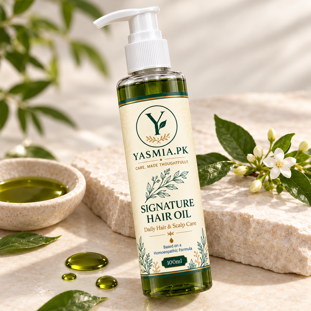 YASMIA Signature Hair Oil premium botanical lifestyle image